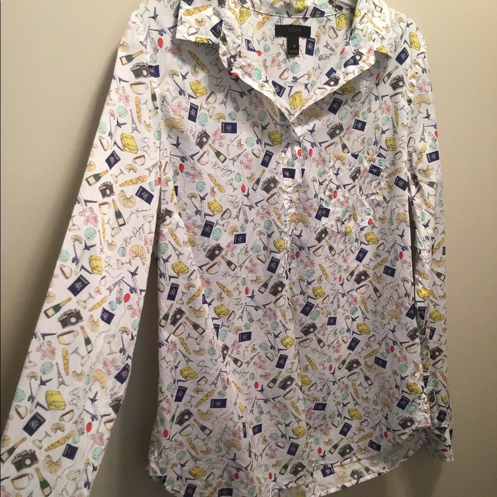 J CREW FRENCH PRINT POP OVER BLOUSE- SIZE 12